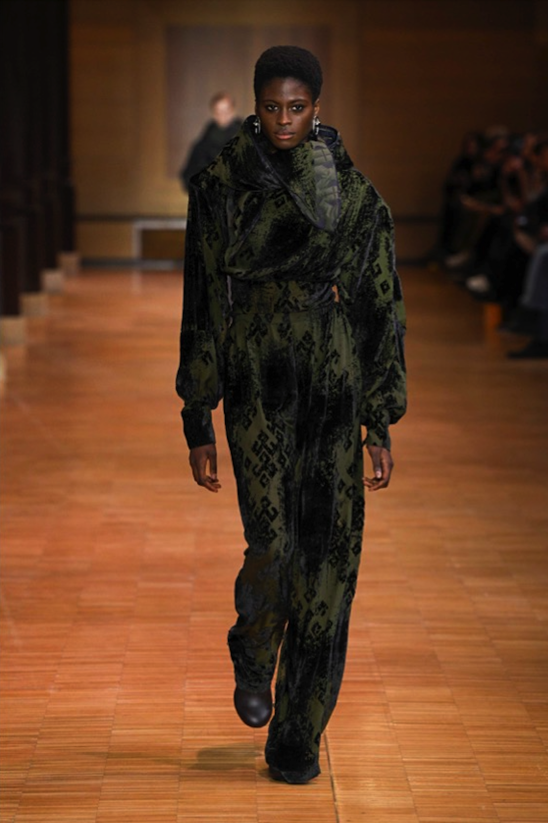 Véronique Leroy velvet silhouette with Li textile motif logic